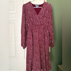 Draper James Burgundy Long-Sleeve Floral Midi Dress